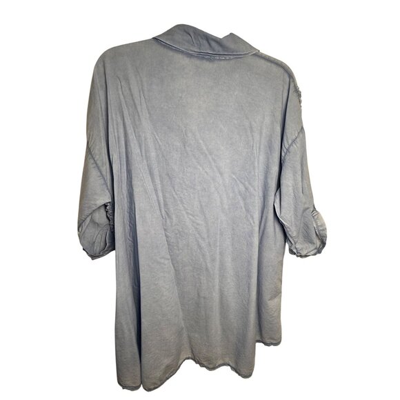 Tempo Paris Blue Embroidered Button-Front Tunic Top Women’s Small Boho Chic - Picture 2 of 5